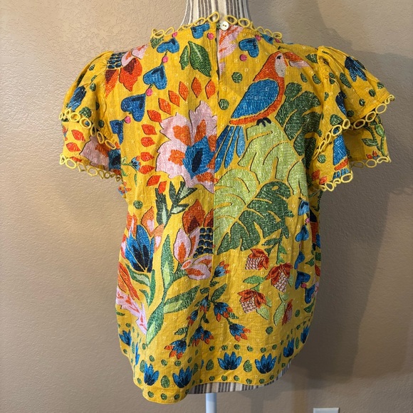 SALE! New FARM Rio Top XS Gold Yellow Floral Embroid Blouse 100% Cotton Peasant - Picture 6 of 15